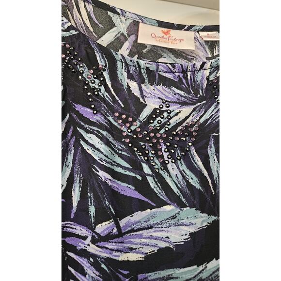 Quacker Factory by Jeanne Bice Black Purple Poncho Top Embellished Leaf Size SM - Picture 6 of 6
